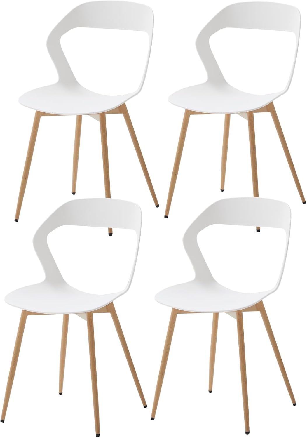 Chaise, 43 × 43, 5 × 82, 5 cm, Pieds en métal et Fer en Grain de Bois, de Cuisine avec Dossier Creux, 49 cm, 3 cm, Blanc, GrandCA HOME