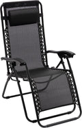 Chaise Longue de Jardin Zero Gravity, 165 × 65 × 11 cm, Fauteuil Relax avec Appui-Tête Rembourré, Noir, Bain de soleil, Baroni Home