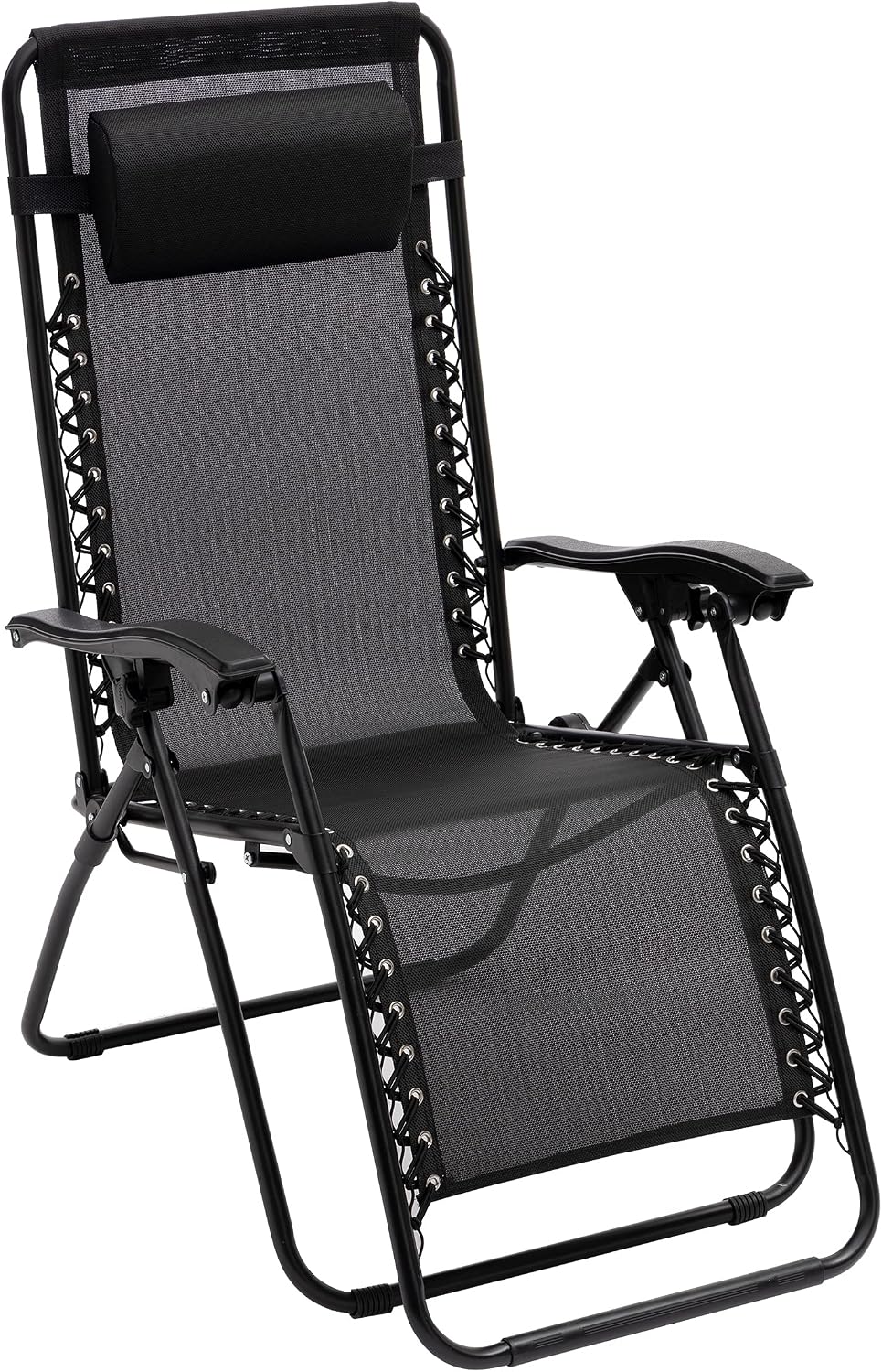 Chaise Longue de Jardin Zero Gravity, 165 × 65 × 11 cm, Fauteuil Relax avec Appui-Tête Rembourré, Noir, Bain de soleil, Baroni Home