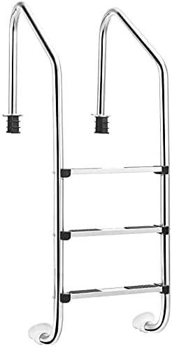 Support, Échelle de Piscine à 3 marches en Acier Inoxydable, 53 × 63 × 147 cm, FANTASK, 150 kg, Charge maximale: 150 kg, Échelle d'entrée argentée