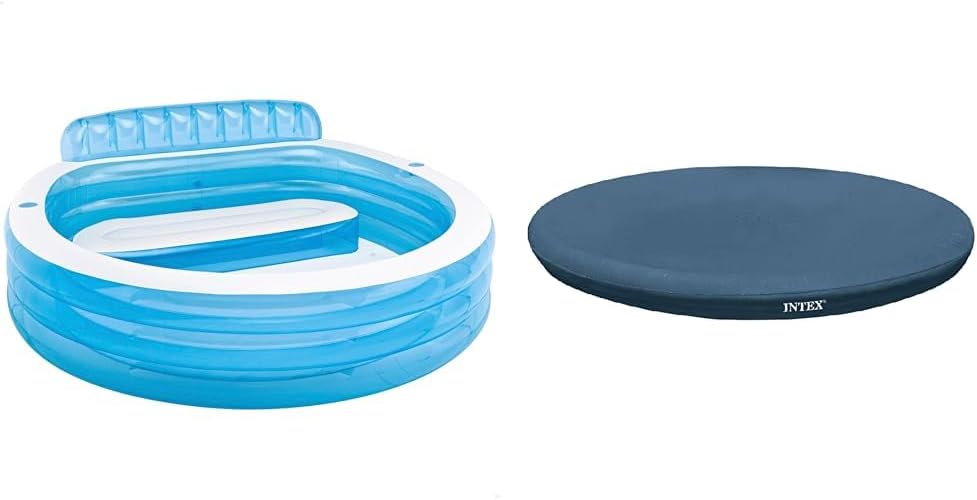 Piscine gonflable, piscinette Aqua + Banc & bâche Protection pour Piscine autoportante 2m44, 2, 20 cm, Intex, 30 cm, pose libre