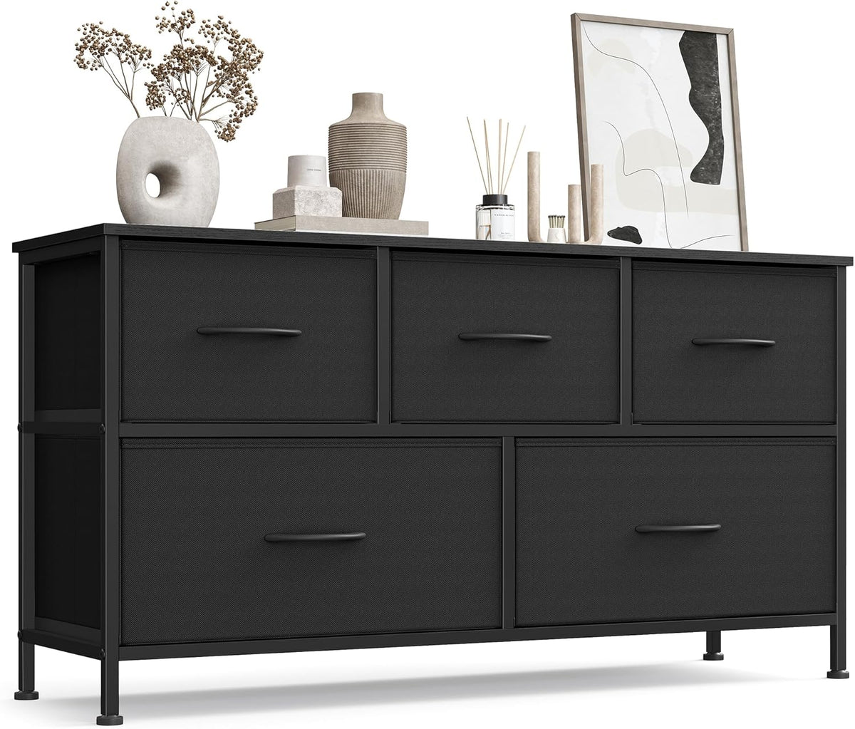 Commode SONGMICS LGS322BH03, Noir d'encre et Noir Boisé LGS322BH03, réglable, Meuble de Rangement pour Chambre, 5 Tiroirs, Couloir