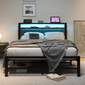 Cadre de lit BORPHOM, éclairage LED, 27 cm, portable, base de matelas, support à lattes solides, rangement sous le lit