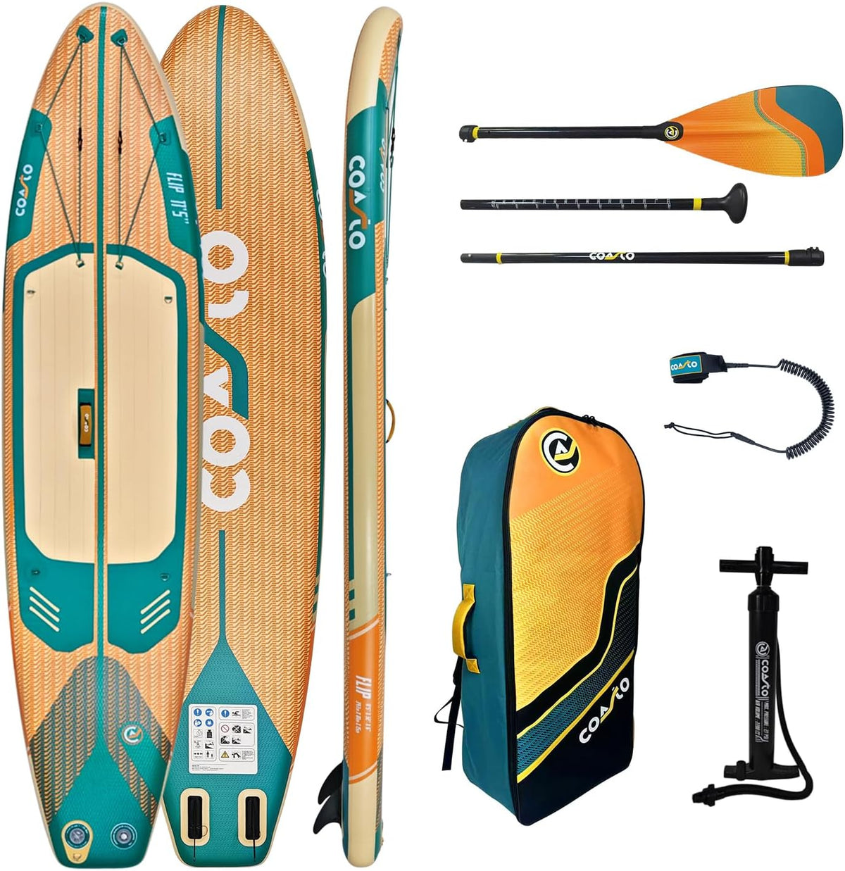 Coasto Planche gonflables, 345 L, pliable, 347 cm, 348 × 81 × 15cm, 150kg, Sup support Up Paddle Gonflable Flip 11'5, Jusqu'à 150kg
