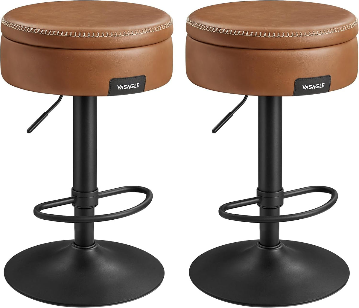 Tabouret, 61, 5 cm, réglable, pour Cuisine, VASAGLE, 81 cm, Lot de 2, Hauteur Réglable, avec Rangement, PU avec Coutures, EKHO Collection