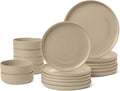Lave-vaisselle, Lot de 18 Pièces, Amazon Basics, 6 Couverts, 26, 7cm, 21, 1cm, 14cm, 6 Couverts Complets, Couleur Gris Lin