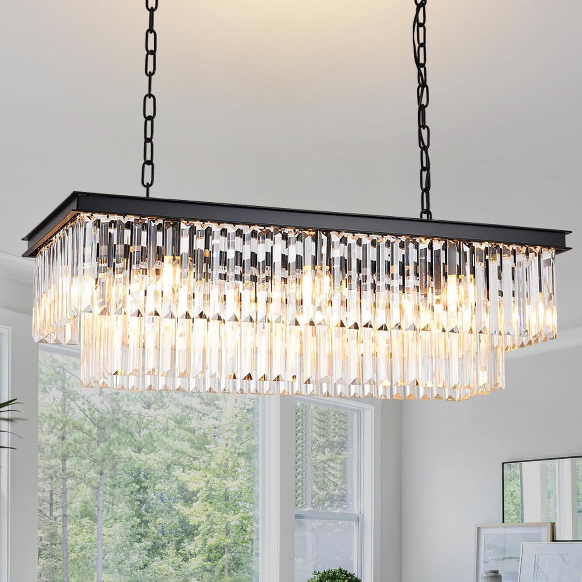 Lustre, 80 cm, plafonnier rectangulaire grand luminaire suspendu pour salon, MSSIAN, 5 niveaux, longueur 80 cm, salle à manger, foyer