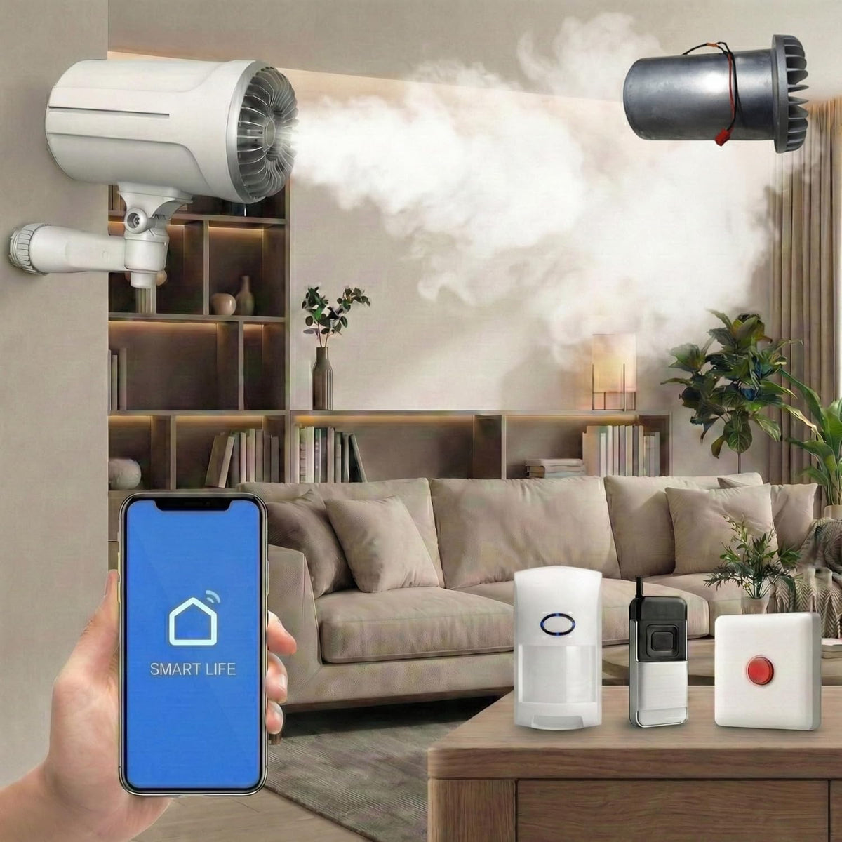 Alarme maison, jusqu'à 100 m3., télécommande, Diffusion Rapide pour Maison et Commerce, Smoke-Defender, Wi-Fi, Compatible SmartLife/Tuya
