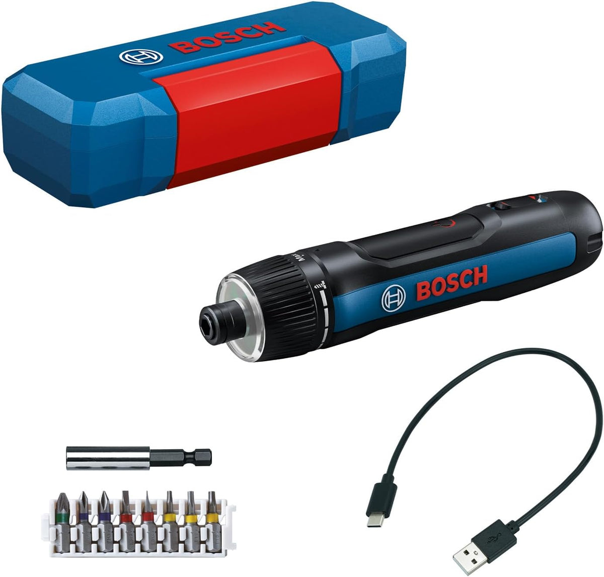 Perceuse Bosch Professional, tournevis sans-fil Bosch GO 3, 1, 5 Ah, 2, 0 Ah, avec set de 8 embouts, éclairage LED, câble USB-C, porte-embout