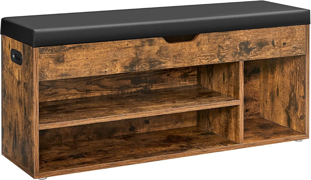 Banc de rangement, 30 × 100 × 44 cm, Bibliothèque en Bois, pour Salon Bureau, VASAGLE, Marron Rustique et Noir d'Encre LHS130KD03