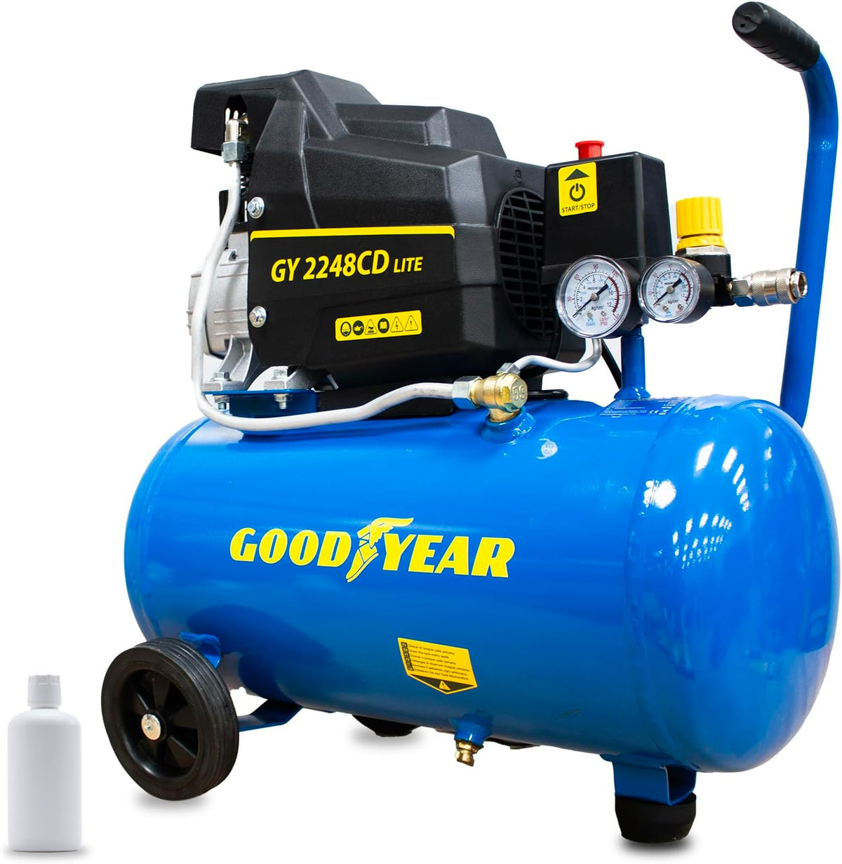 Compresseur d'air, 230 V, Goodyear, 165 L, 2 800 tr/min, 97 dB, 540 × 310 × 560 mm, 2800 tr/min, 2 CV Moteur à induction 230 V, 24L, 50 Hz