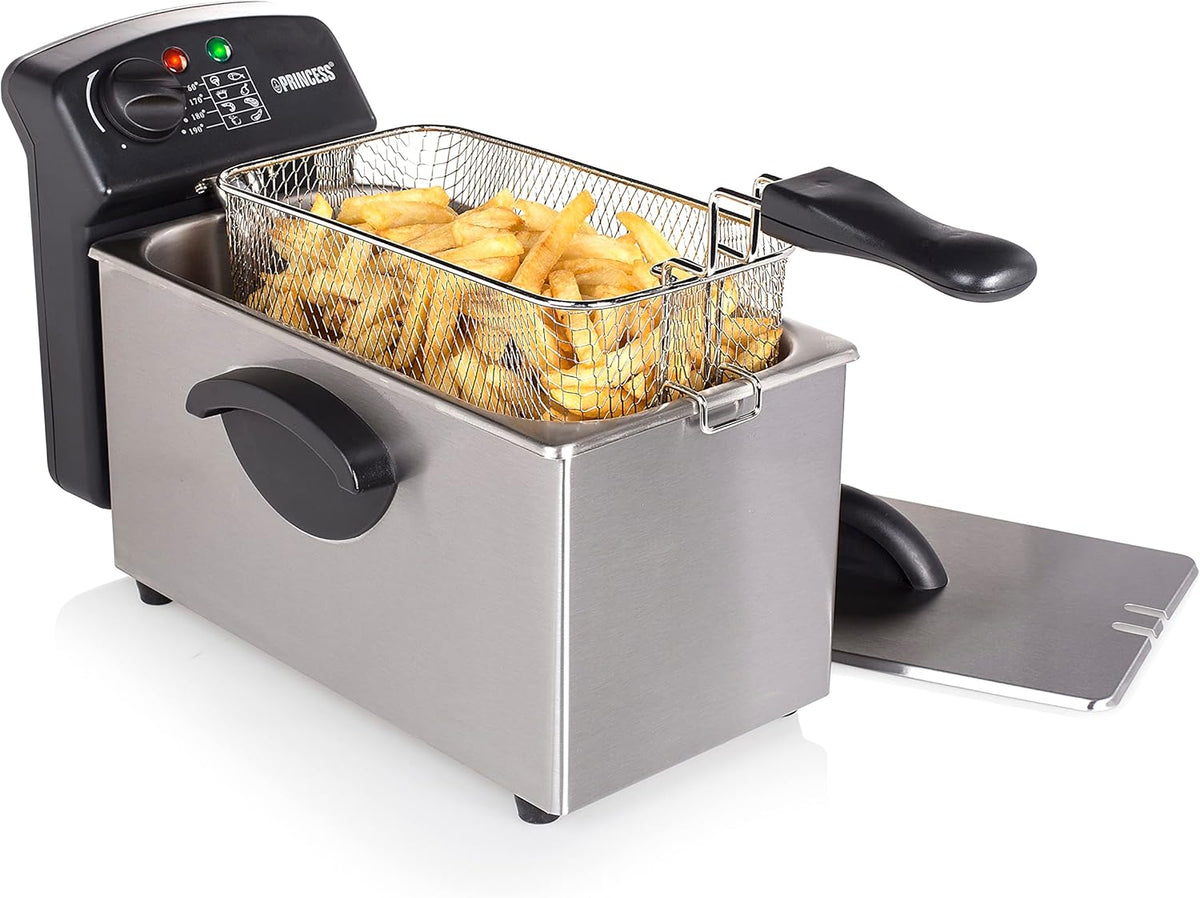 Princess Friteuse, acier inoxydable, 3 L, Technologie zone froide pour une huile plus propre et moins d'odeurs, 2000 W, design élégant, 190 °C