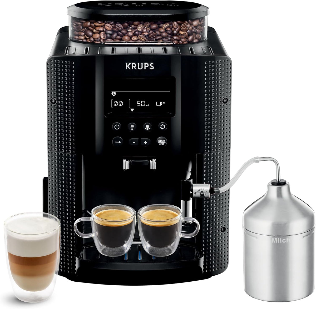 KRUPS Machine à café, 24, 5 × 33 × 36, 5 cm, acier inoxydable, 1, 7 L, 1, 7L, 15 bars, Pôt Inox, réservoir d'eau, Interface LCD