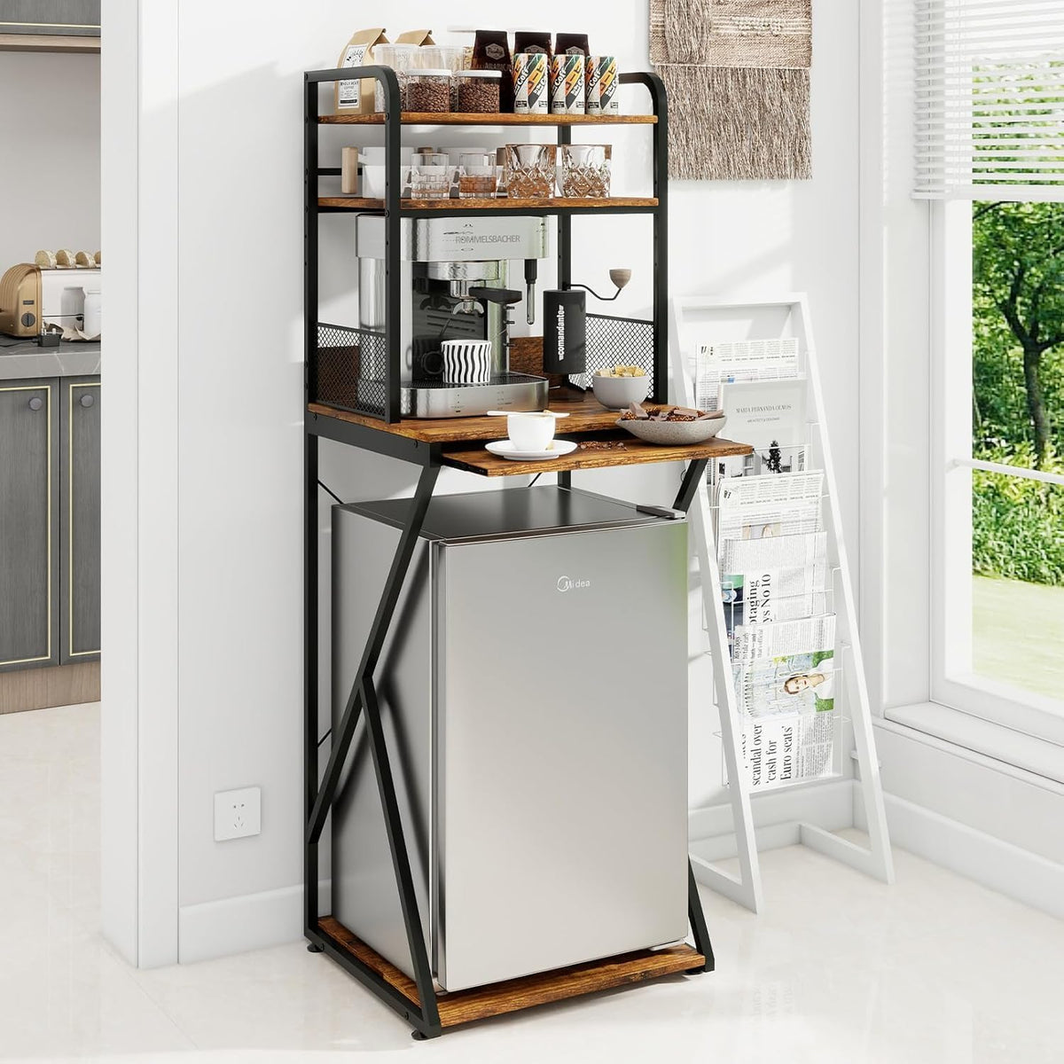 PUNCIA Meuble de rangement pour réfrigérateur, support de réfrigérateur pour boissons, Meuble de bar à café avec mini réfrigérateur
