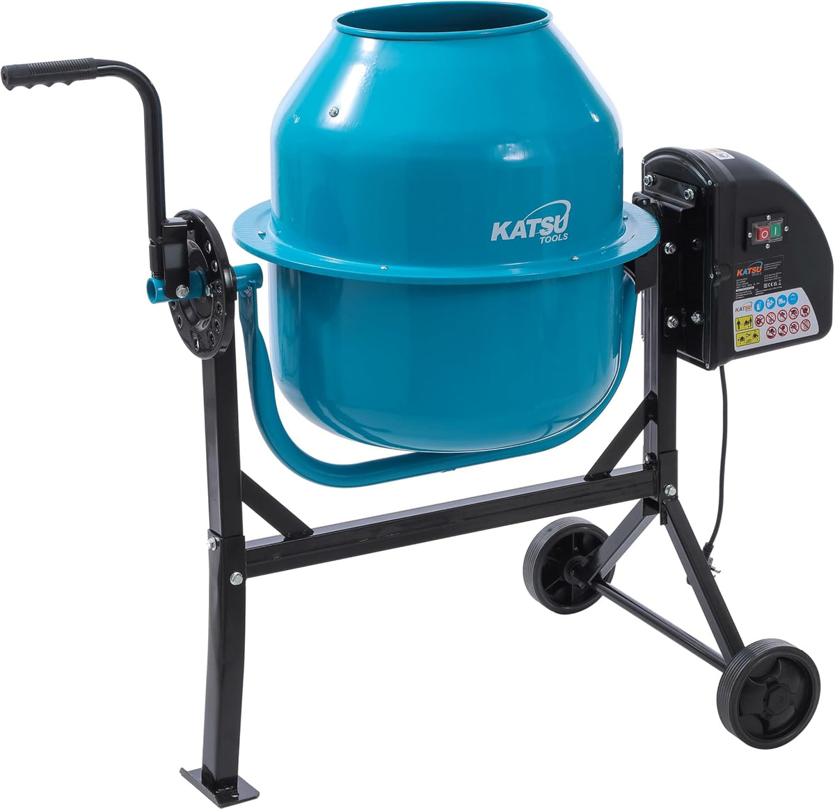 80 L, idéal pour bricolage et construction, Machine à mélanger le mortier de ciment portable avec roues, 220 W, 230 V, Outil à béton, KATSU Tools