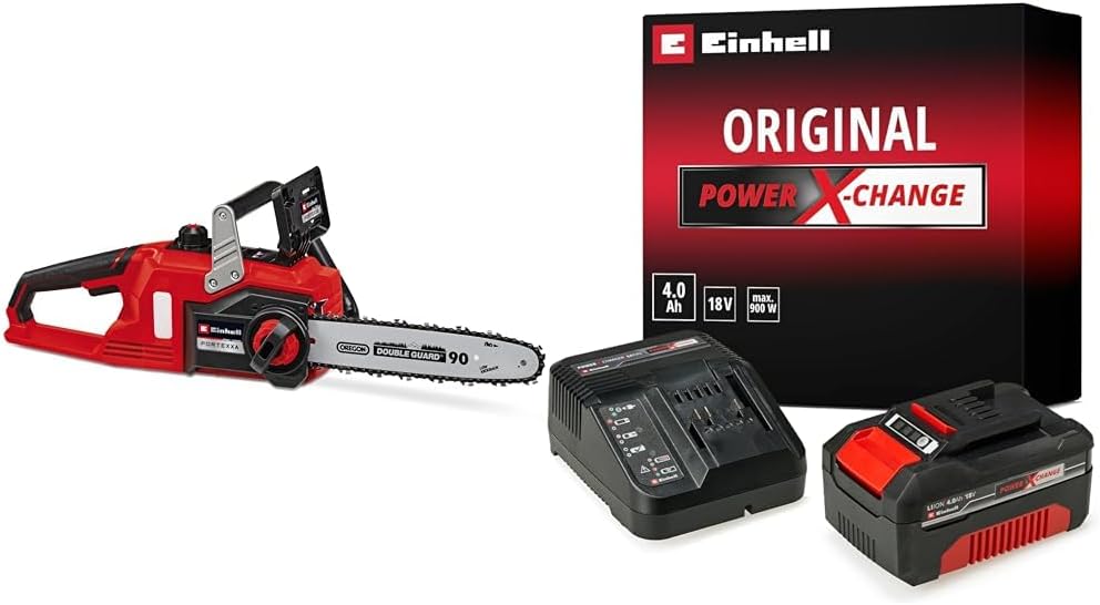Tronçonneuse, avec chargeur et batterie 4, 0Ah, 30 cm, Einhell, 4 300 tr/min, guide-chaîne 30 cm, régime maximal de 4 300 tr/min, 18V, éclairage LED