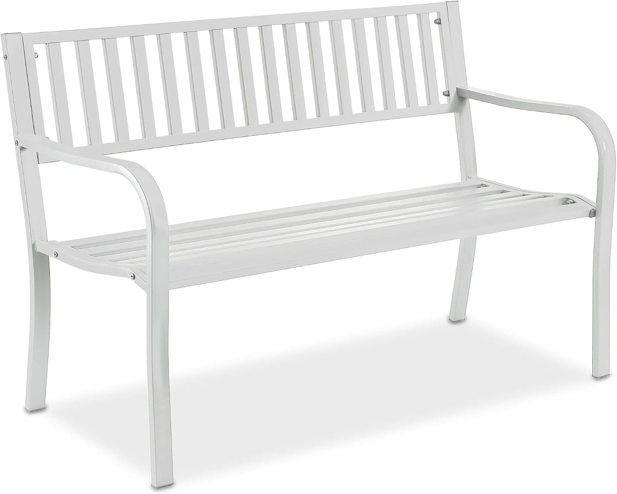 Banc, Acier, 82 × 127, 5 × 59, 5 cm, terrasse, Relaxdays, 121 × 41 cm, 27, 5 cm, 42, 5 cm, 2 Places, Blanc, Balcon
