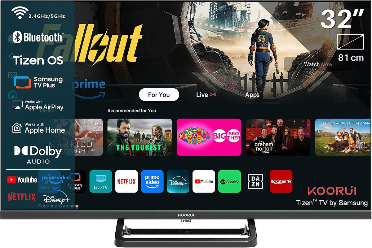Téléviseur KOORUI K32Q1H-T8M, Wi-Fi, 32 Pouces, 80 cm, 100 × 100 mm, 2026, Bluetooth, Tizen, Google TV, Propulsé par Tizen