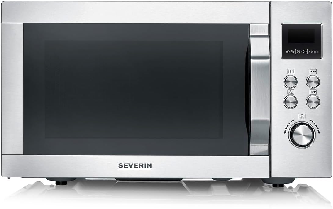 Four micro-ondes, acier inoxydable, Micro-onde avec 10 niveaux de puissance, Severin, 25 L, 48, 5 × 47, 5 × 28 cm, 4-en-1, 10 programmes, 230°C