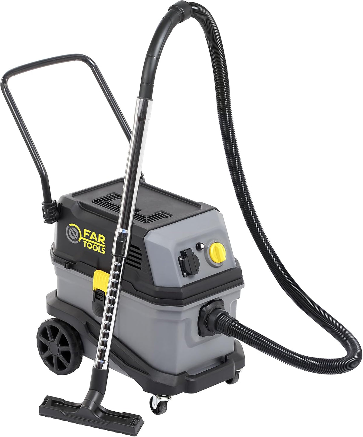 Fartools Aspirateur eau et poussière, 1600W, variateur de Vitesse, 2000W, plâtre et gravats, Prise asservie, Trolley, Nombreux Accessoires