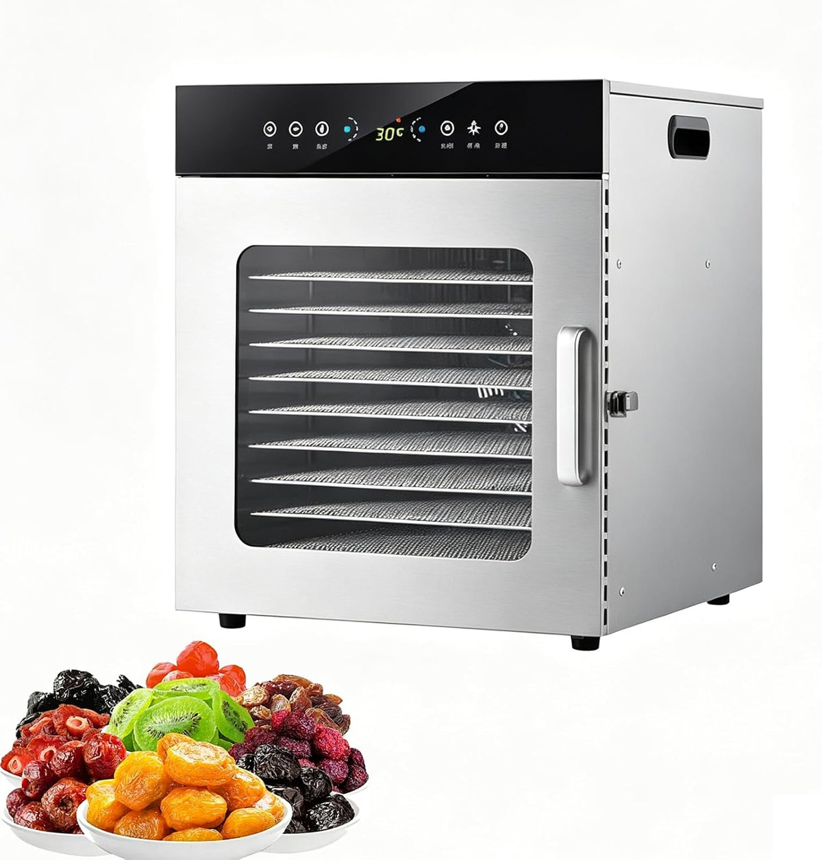 Déshydrateur, 30, 5 × 37 × 40 cm, réglable, acier inoxydable, 400 W, 15, 7 pouces, 90°c, minuterie