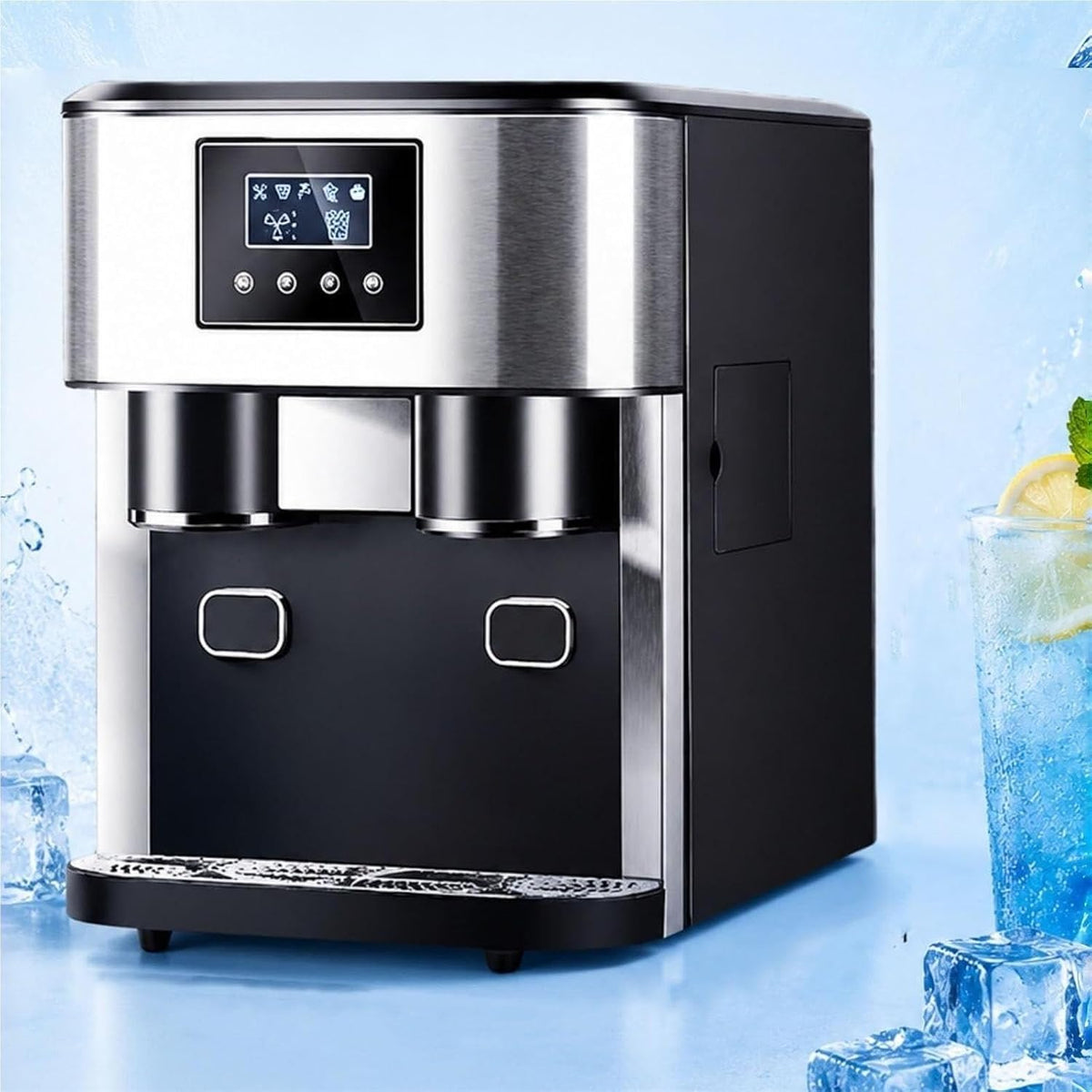 Machine à glaçons ZJLZJLO, 1, 8 L, Maison/camping-car, acier inoxydable, 35 dB, commande tactile, portable, réservoir d'eau