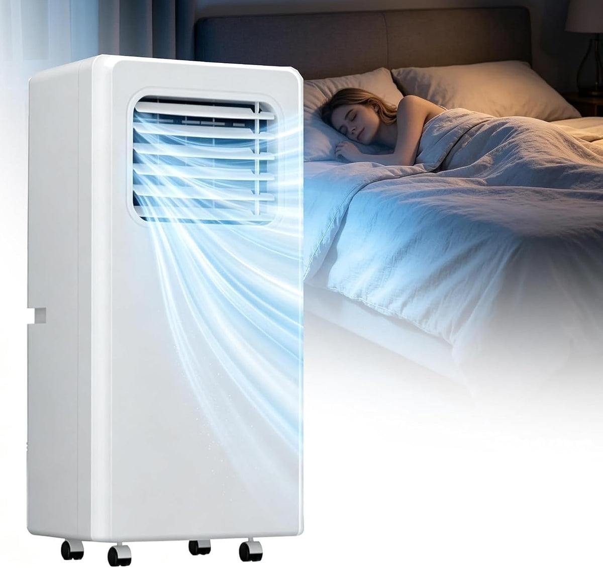 QINLIGAO Climatiseur portable, 10000 BTU, télécommande, 3 Vitesses de Ventilation et Minuterie 24H pour Pièce Jusqu'à 30 m, 52 DB
