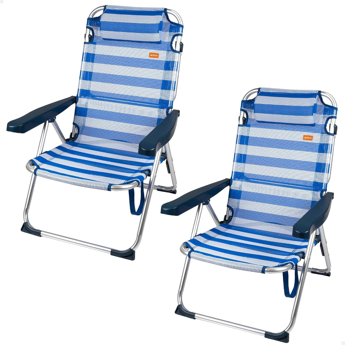 Bain de soleil, Structure en Aluminium, pliable, 48 × 60 × 90 cm, AKTIVE, Lot de 2 chaises de Plage et chaises Longues 2 en 1, Coussin rembourré