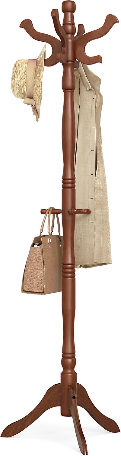 VASAGLE Patère portemanteaux, Porte-manteau autoportant en bois d'hévéa avec 11 crochets, 5, 1 cm, 50 cm, 170 cm, pose libre