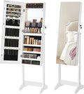 Armoire, Blanc Nuage JJC023W01, éclairage LED, SONGMICS, 2 Tiroirs, 3 porte, 3 étagères, réglable, Rangement Bijoux avec Miroir Psyché Sans Cadre