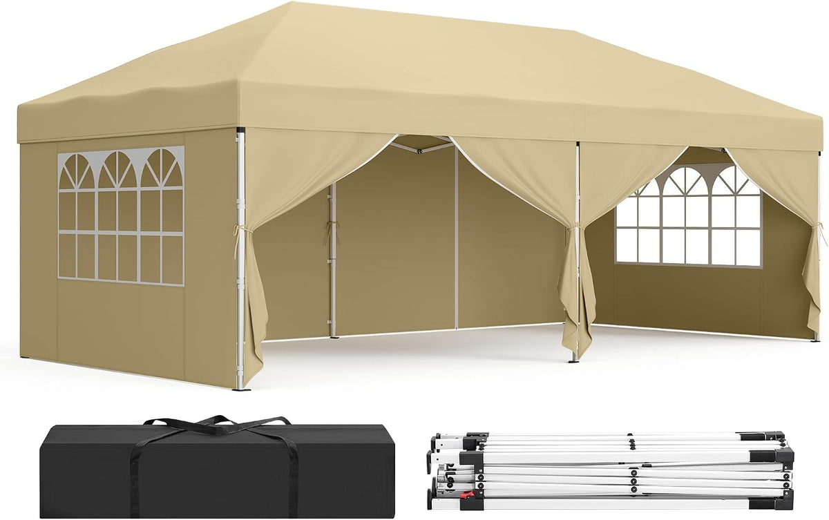 Tonnelle SONGMICS, pliable, 250 cm, 254 cm, 258 cm, 3 × 6 m, 6 × 3 × 2, 6 m, réglable, Chapiteau Pliable, avec Parois Latérales
