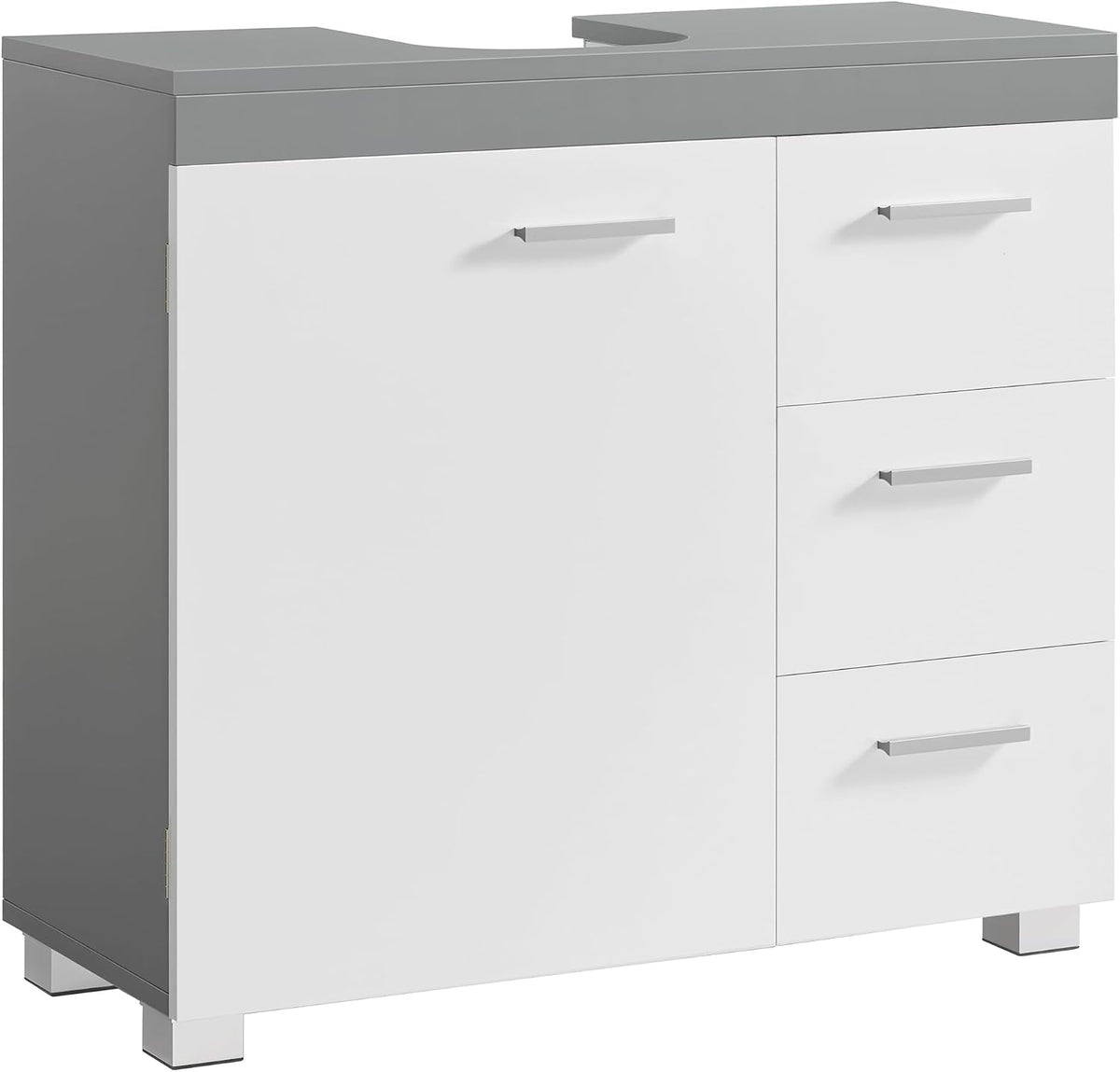 Meuble sur pied, 70 × 30 × 63, 8 cm, réglable, VASAGLE, 30 × 70 × 64 cm, 23 × 20 cm, 3 Tiroirs, avec Colonne, Meuble sous Lavabo