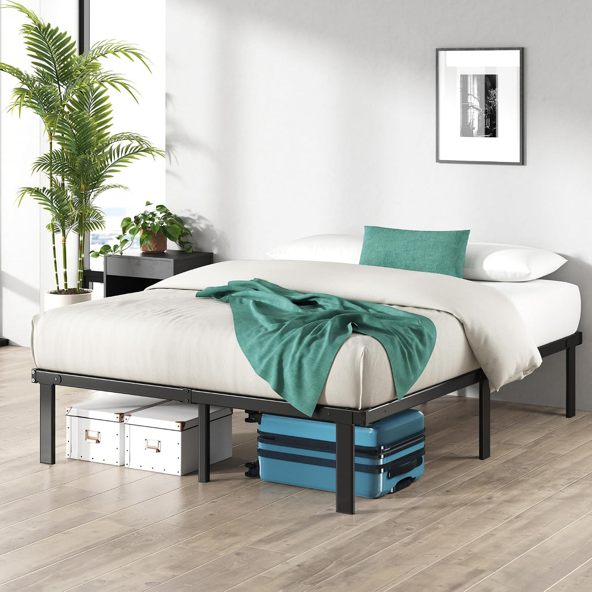 Cadre de lit, Hauteur 36 cm avec Rangement sous Le lit, Zinus, 160 × 200 cm, pliable, Noir