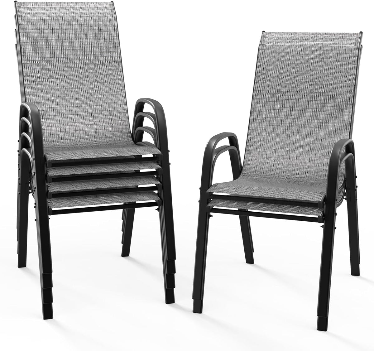 Chaise de jardin, 55 × 70 × 90 cm, Lot de 6 chaises de jardin empilables, Bonnlo, 46 cm, 43 cm