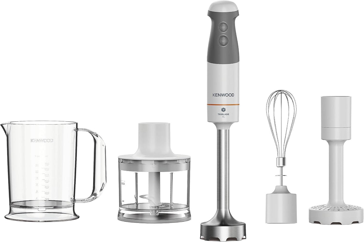 Kenwood Mixeur plongeants, Avec couteau à 3 lames pour une purée plus rapide, acier inoxydable, 850 W, 500 ml, HBM40, 306WH, Blanc/gris, verre