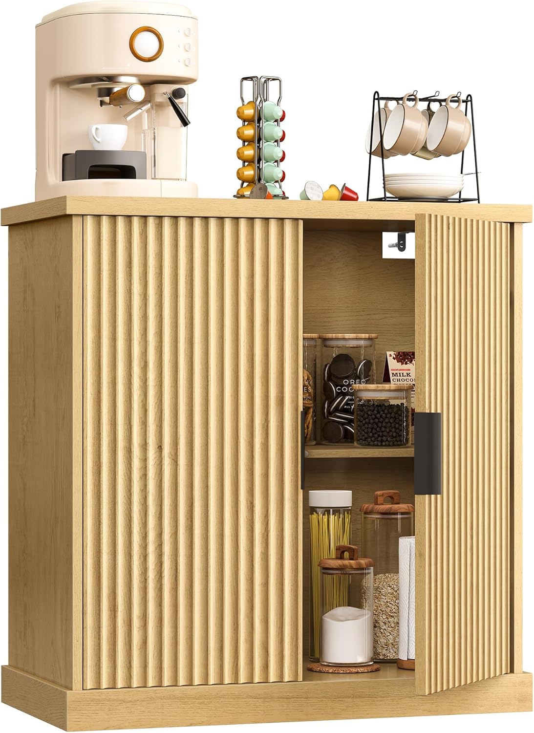 Buffet, 40 × 76 × 80 cm, réglable, pour Cuisine, VASAGLE, 6 cm, BBK344Y01, Beige Chêne BBK344Y01, Meuble de Rangement avec Étagères Réglables